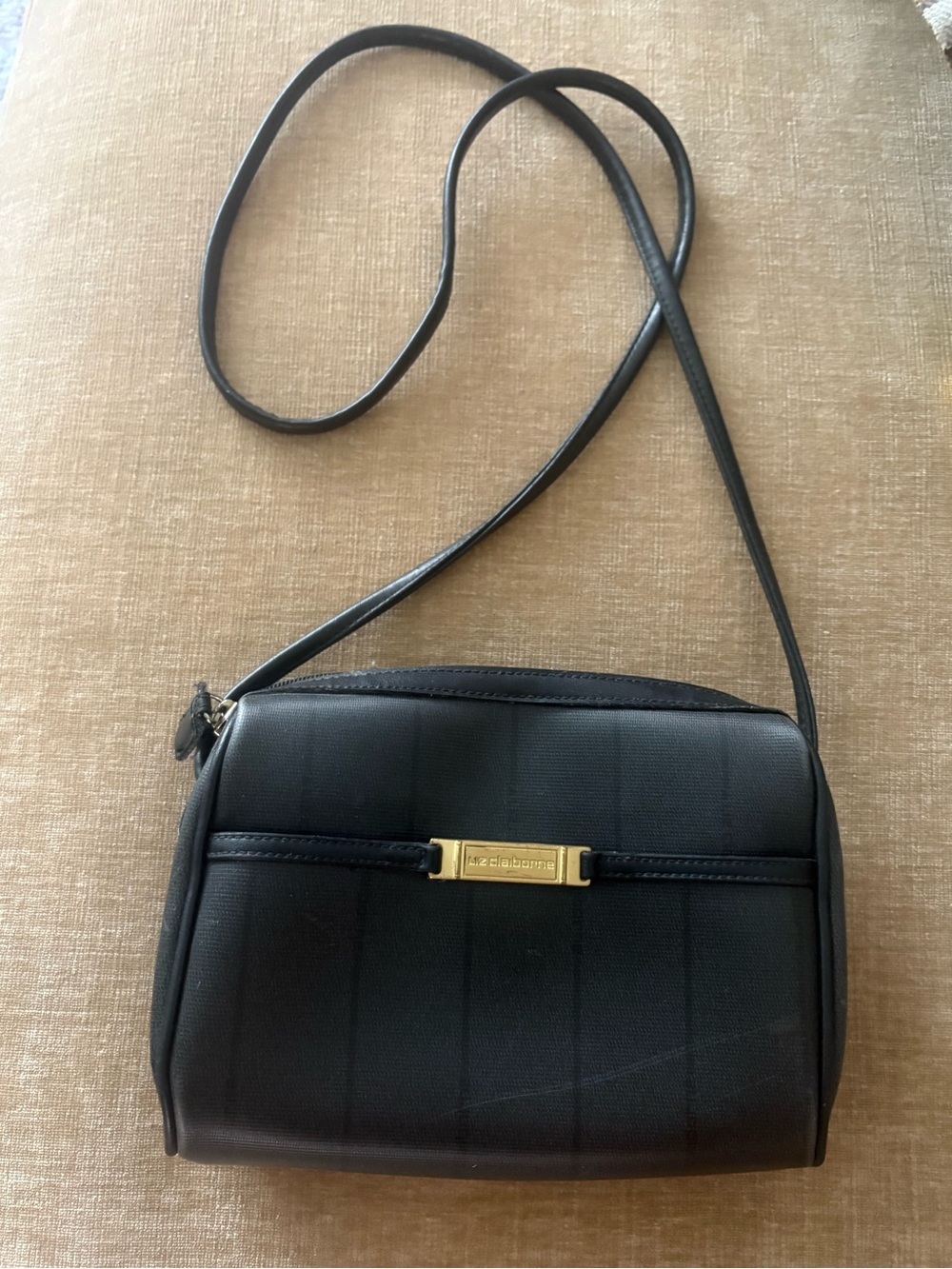 Liz Claiborne Black Crossbody with Gold-Tone Plaque